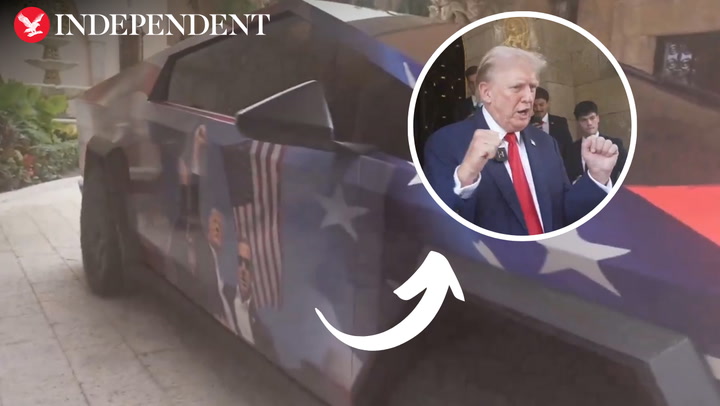 Watch: Trump gifted Cybertruck wrapped in rally shooting photo | News [Video]