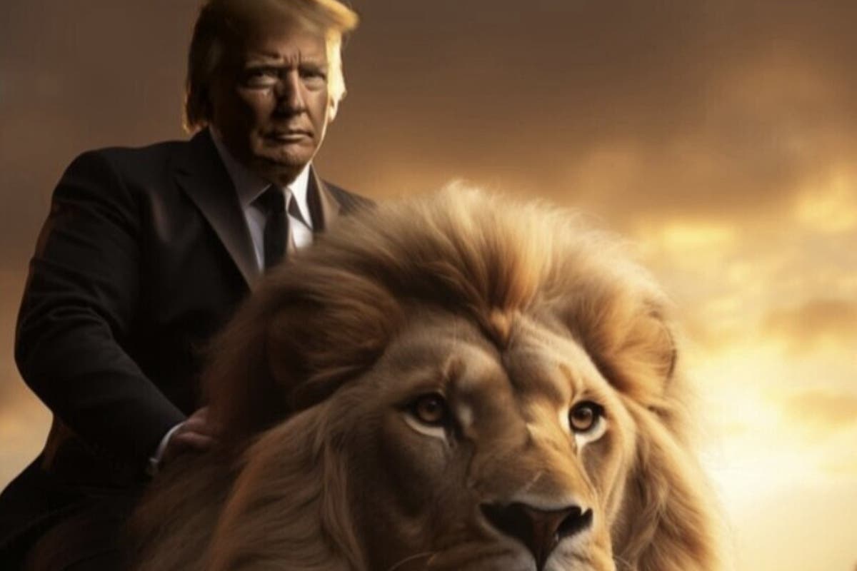 Trump v Harris live: Trump posts AI photo of himself riding a lion while Kamala dominates personality poll [Video]