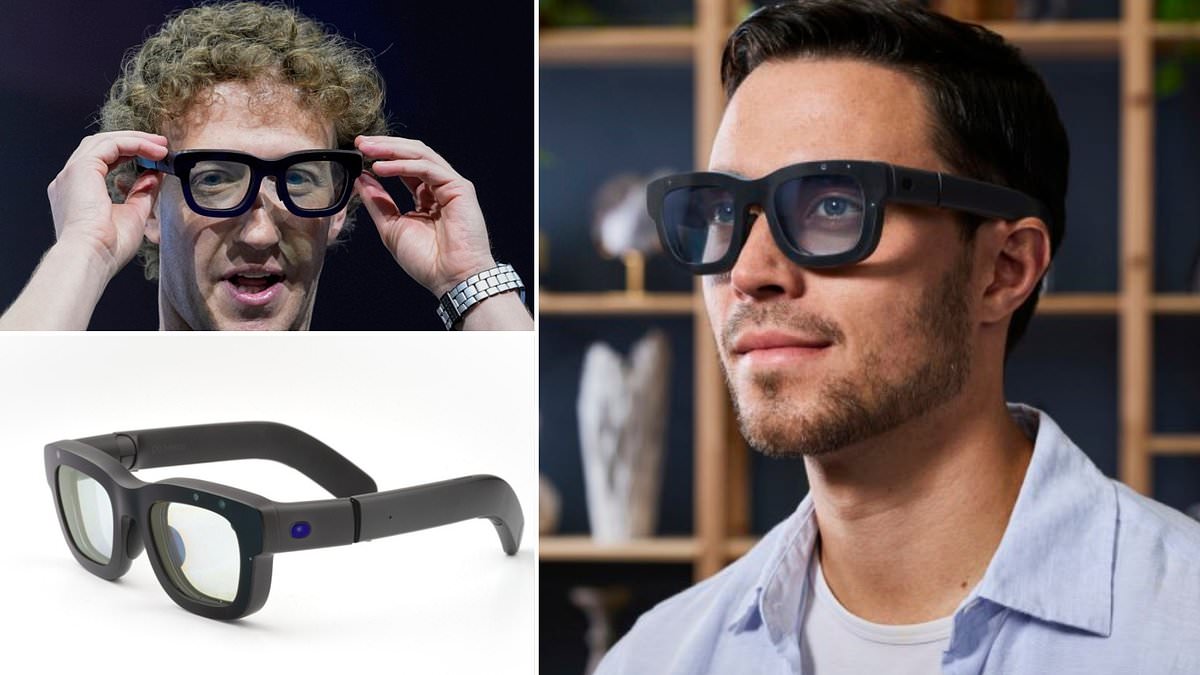 Mark Zuckerberg’s ‘time machine’ to the future unveiled: Meta’s first pair of augmented reality glasses use holograms to overlay digital content on to the real world – but you’ll have to wait a while to get your hands on them [Video]