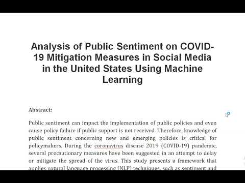 Analysis of Public Sentiment on COVID 19 Mitigation Measures in Social Media in the United States Us [Video]