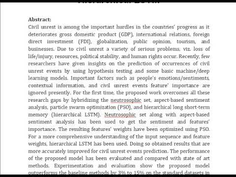 Context Aware Civil Unrest Event Prediction Using Neutrosophic Aspect Based Sentiment Analysis, PSO, [Video]