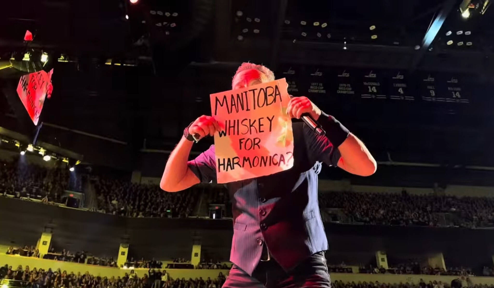 Fan snags harmonica from Boss for shot of Manitoba whisky  Winnipeg Free Press [Video]